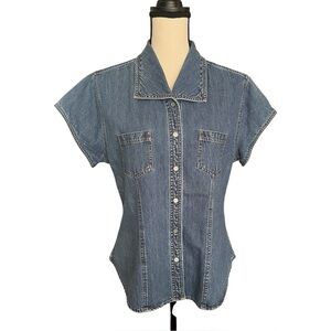 Vintage Arizona Denim Western Vibe Snap Front Short Sleeve Shirt. size XL.